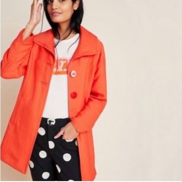 NWT Anthropologie || Wellesley Pleated Peacoat Coat Orange - Picture 3 of 10